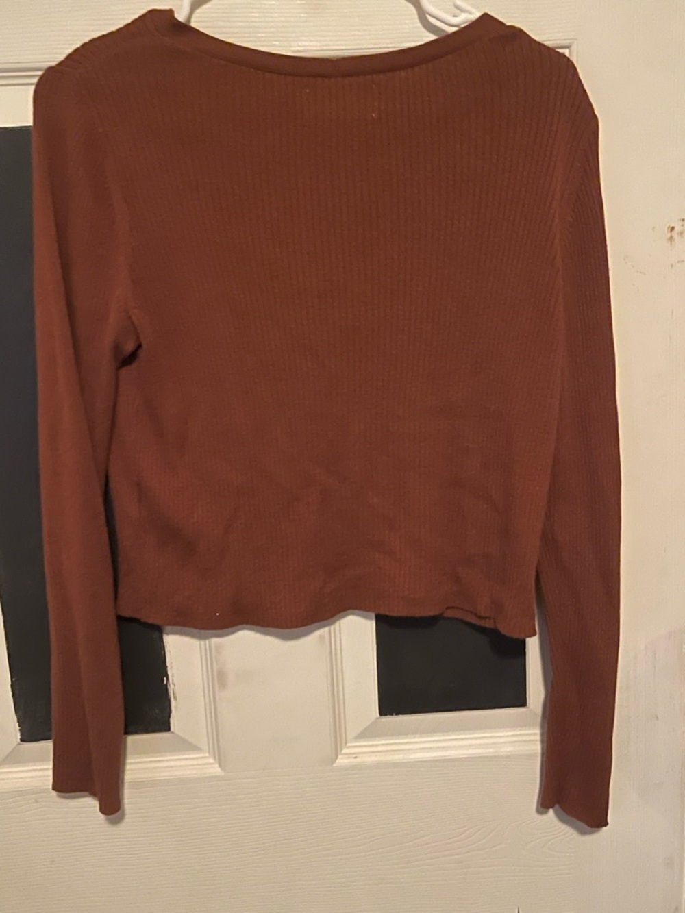 Old Navy Women's Rust-Brown Ribbed V-Neck Button Cardigan - Picture 2 of 2